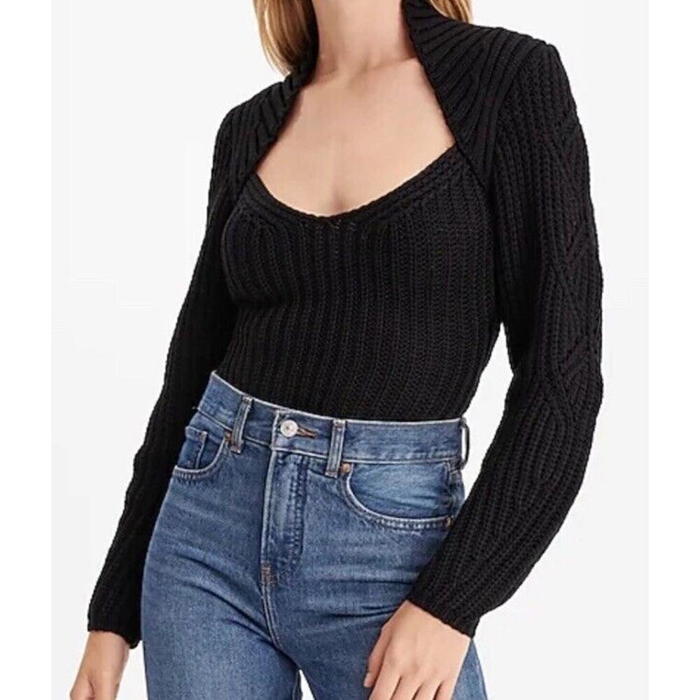NWOT Small Black Bolero Ribbed V Neck Sweater By Express